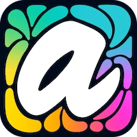 a square black box surrounds a stained glass design with a white A in the middle, the logo for Adobe Aqua. The design appears in rainbow colors.