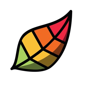 The Pigment logo is a leaf with bold black lines in a grade of fall colors from green to maroonThe Pigment logo is a leaf with bold black lines in a grade of fall colors from green to maroon.