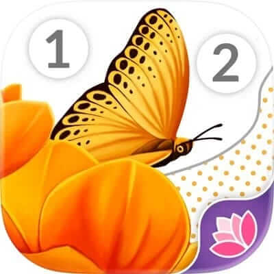 A half-finished color-by-number image of a butterfly forms the logo