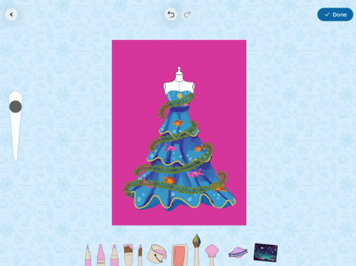  A digital art dress on a model with playful design features shows drawing capabilities in Project Aqua