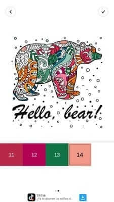 A half-finished coloring page of a bear showcases the platform style