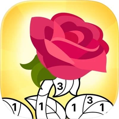 half-finished color-by-number image of a rose forms the logo