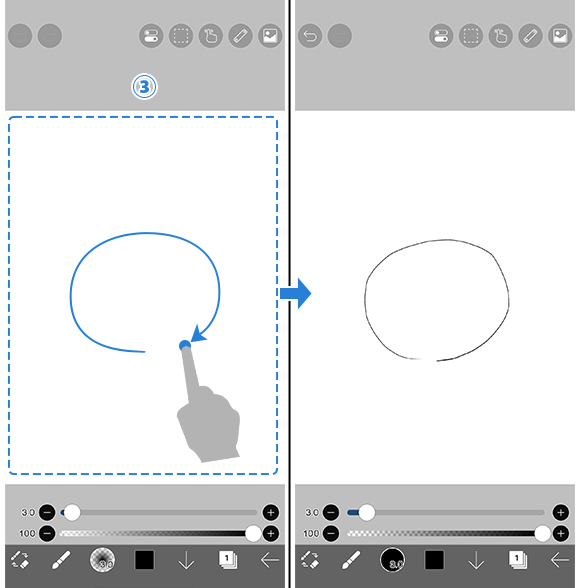 A digital finger draws a circle within the platform.