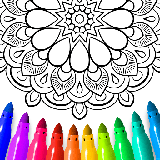 A mandala above a rainbow of markers forms the logo