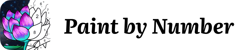The logo shows a half-finished paint by number coloring page