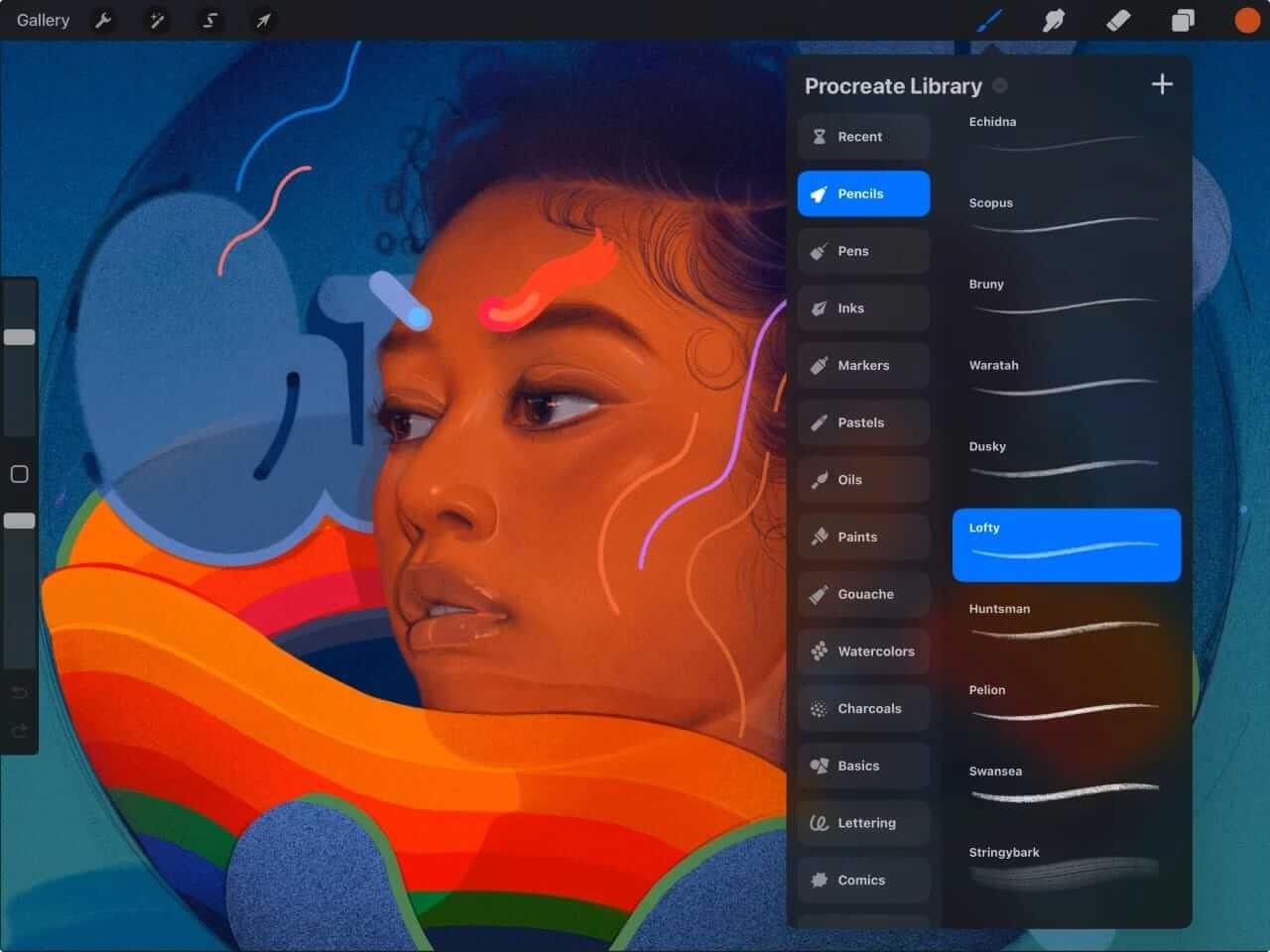 An in-progress drawing with the pencil tools highlighted