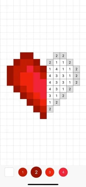 A half-finished pixel-style heart showcases the app style