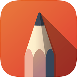 A brown pencil sits on an orange background casting a shadow in this logo