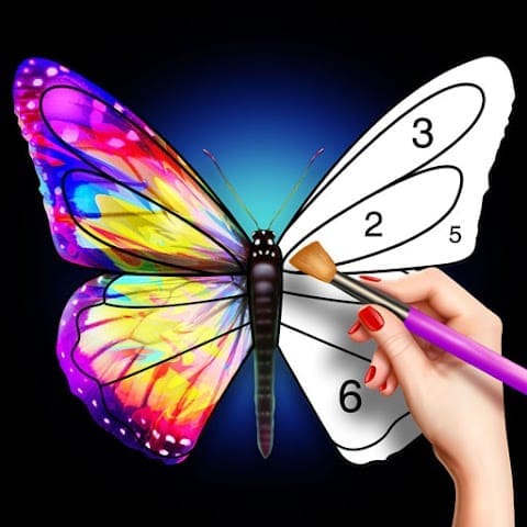 The logo shows a hand painting a butterfly in a half-finished paint-by-number image.