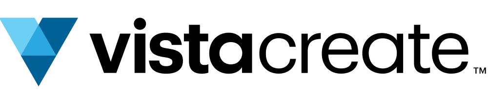 A gradient blue V sits next to the half-bolded word vista create in the company logo