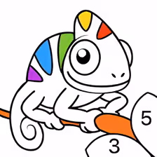 A rainbow-striped chameleon sits on a stick forming the logo