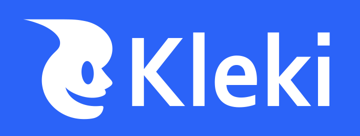 Kleki logo featuring playful character icon and wordmark.