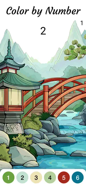 A Japanese garden coloring page from the app