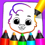 Markers appear in rainbow colors drawing a character.