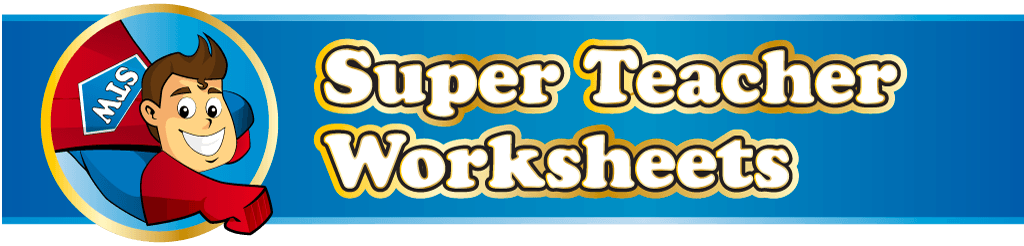 Super Teacher Worksheets logo with a cartoon teacher character.