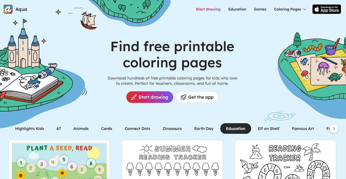 Aqua by Adobe coloring sheet directory