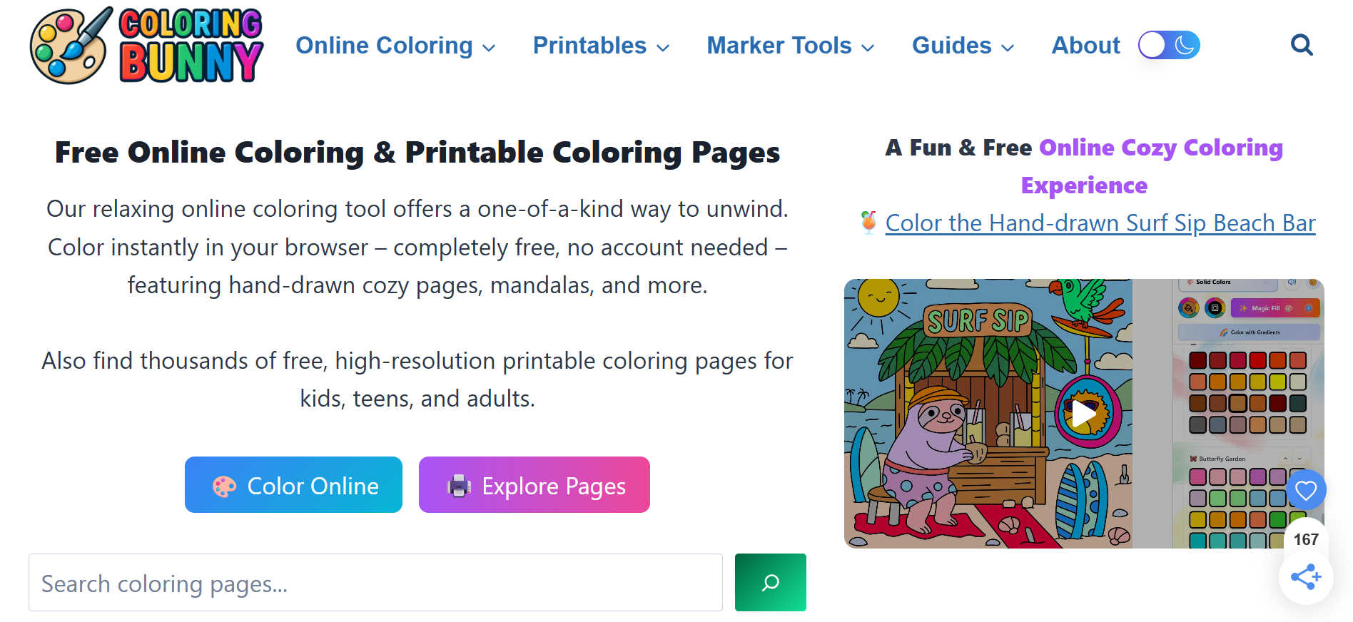 Coloring Bunny website featuring online coloring pages and printable coloring activities for children&nbsp;