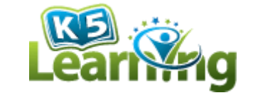 K5 Learning logo in green text, with K5 overlaid on an open blue book with green edges and a human figure in blue above “learning”