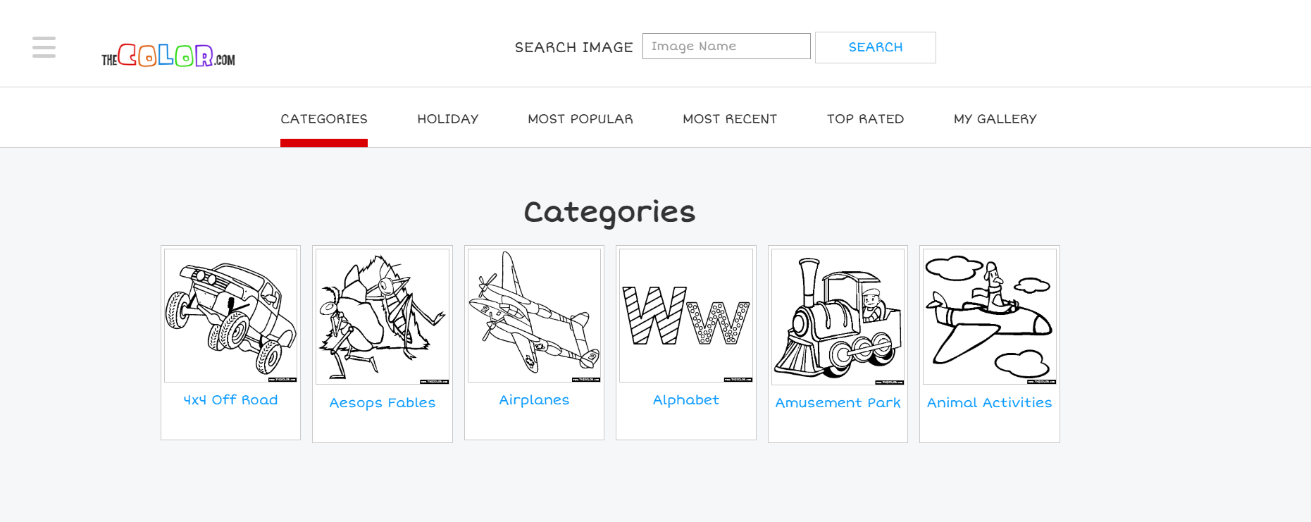 TheColor.com website featuring online coloring pages, printable coloring sheets and creative activities for kids