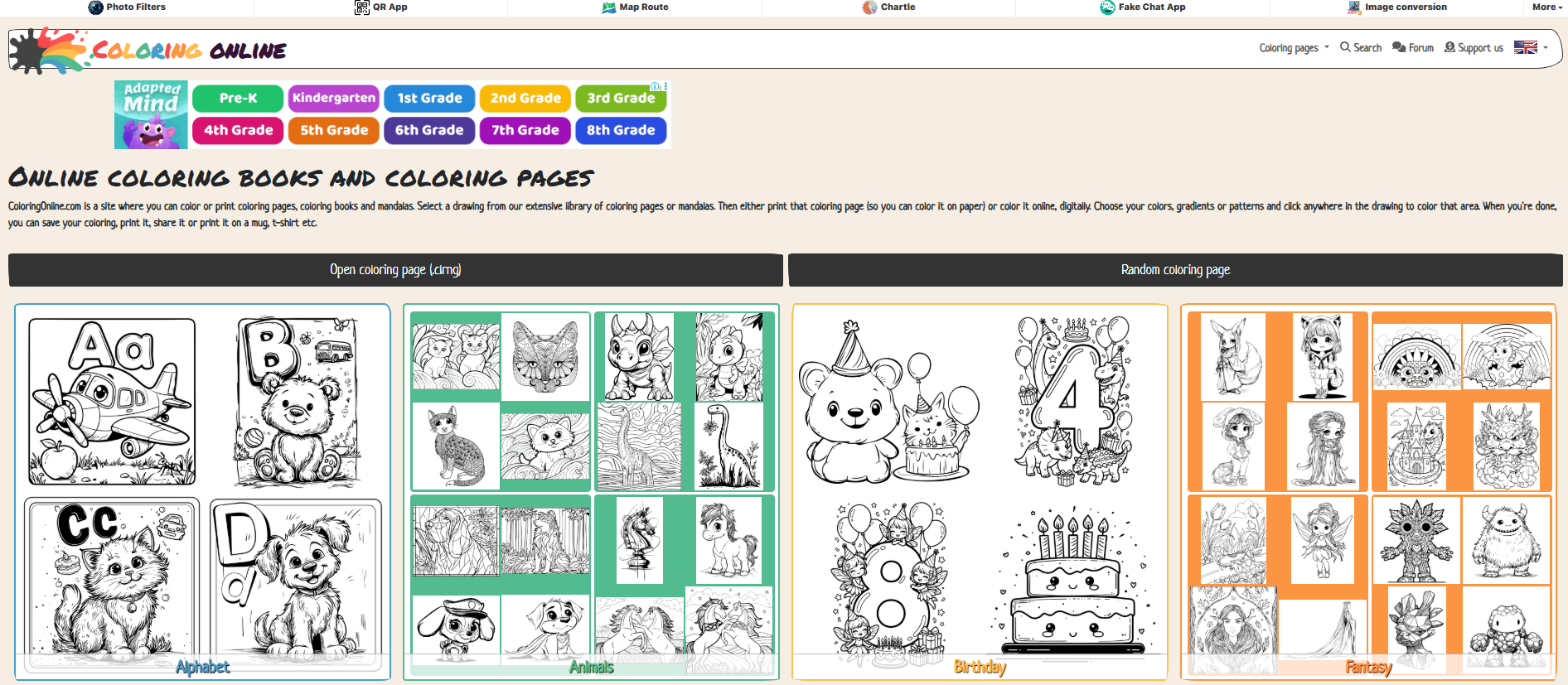 Coloring Online website featuring free online coloring pages, mandalas and printable coloring activities for kids