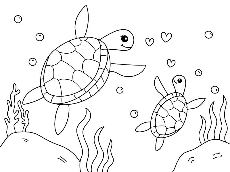 Turtle Family Coloring Page