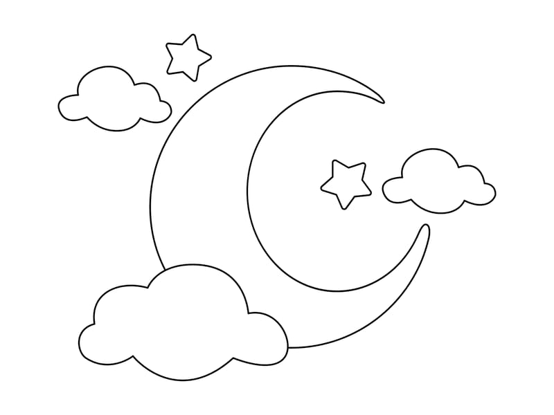 Moon and Stars Coloring Page