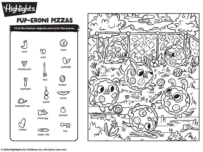 Highlights Pup-eroni Pizzas Coloring Page