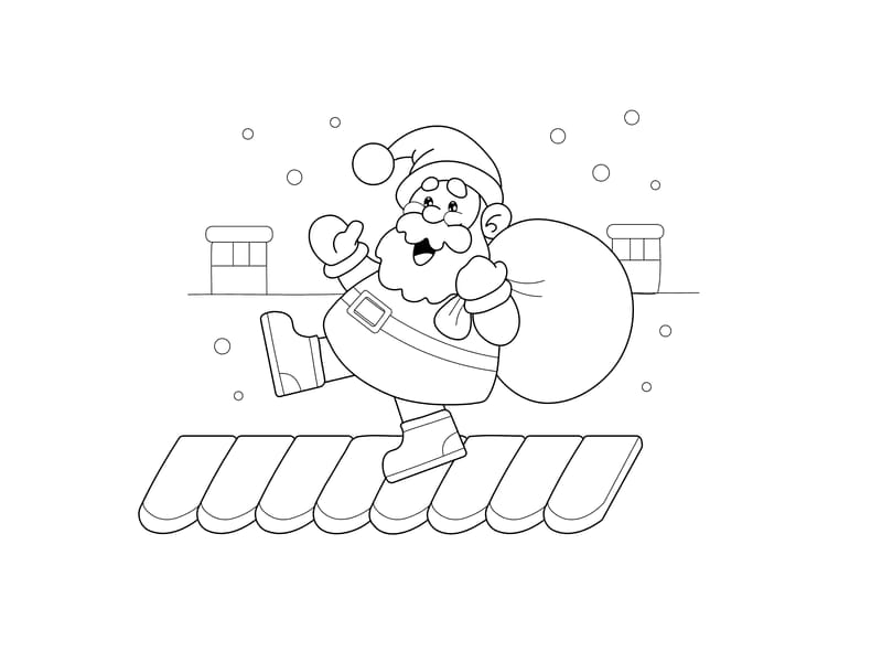 Rooftop Santa Coloring Page