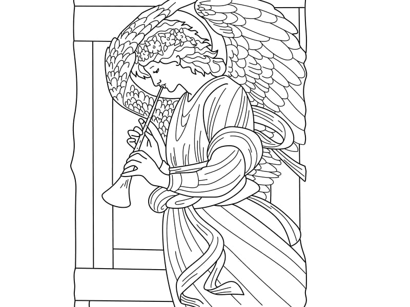 Edward Burne Jones - An angel playing a flageolet Coloring Page