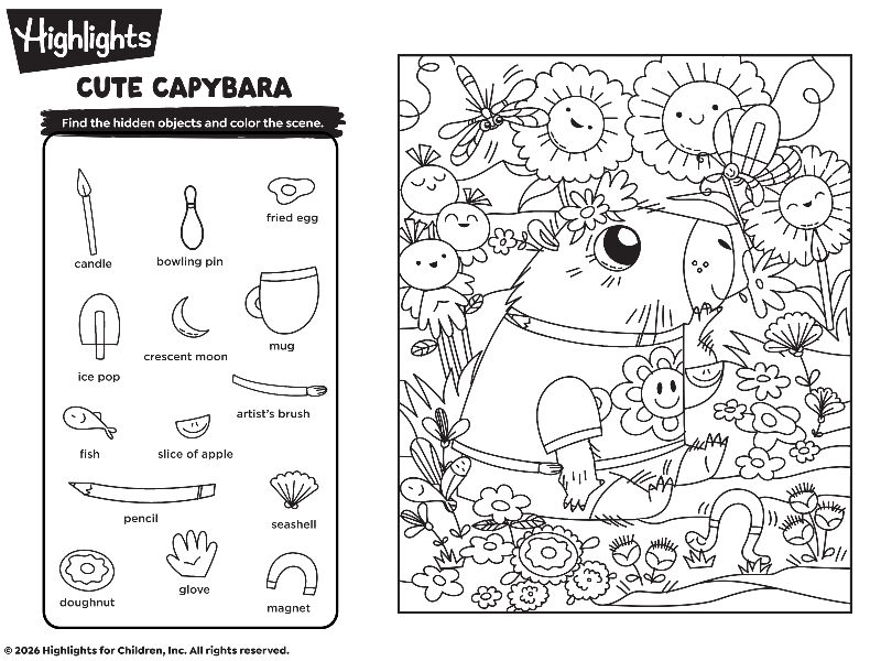 Highlights Cute Capybara Coloring Page