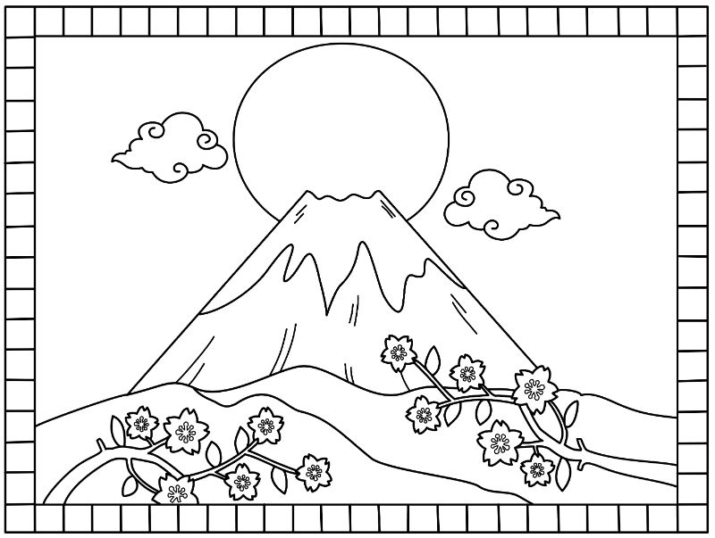 Fuji-San Postcard Coloring Page