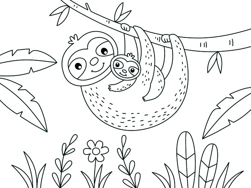 Mother Sloth Coloring Page