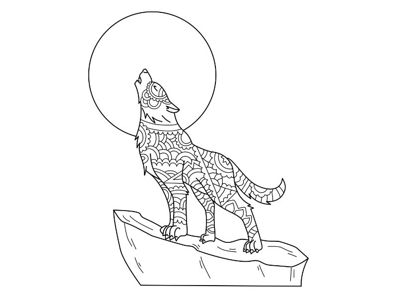 Wolf Mandala Coloring Page
