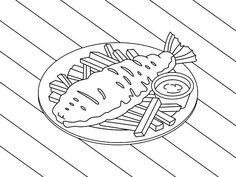 Fish and Chips Coloring Page