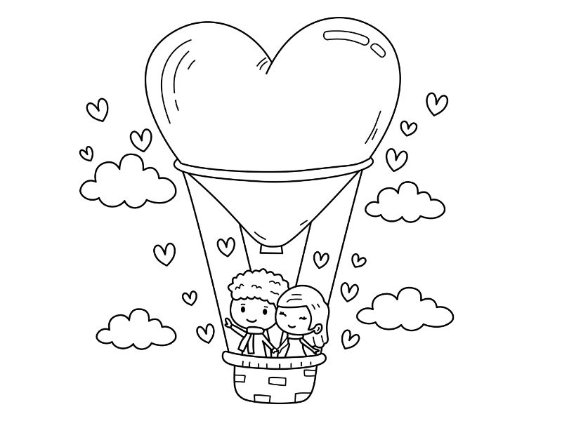 Heart Hot Air Balloon Coloring Page