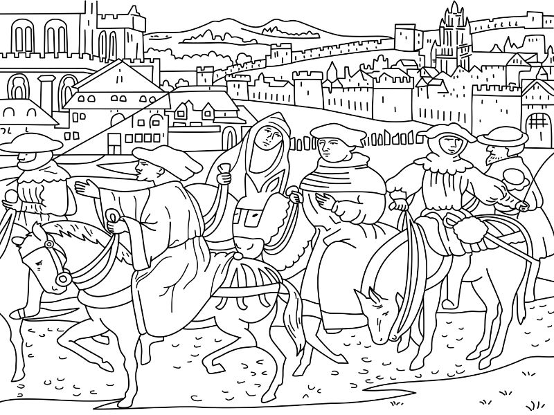 From Lydgate’s Siege of Thebes: Pilgrims Leaving Canterbury Coloring Page