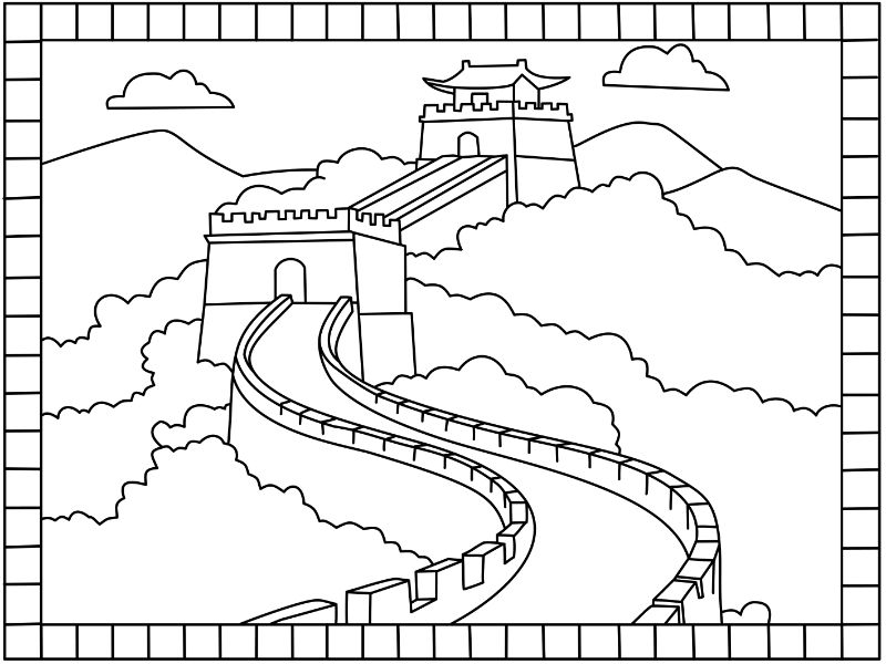 Great wall of China Postcard Coloring Page