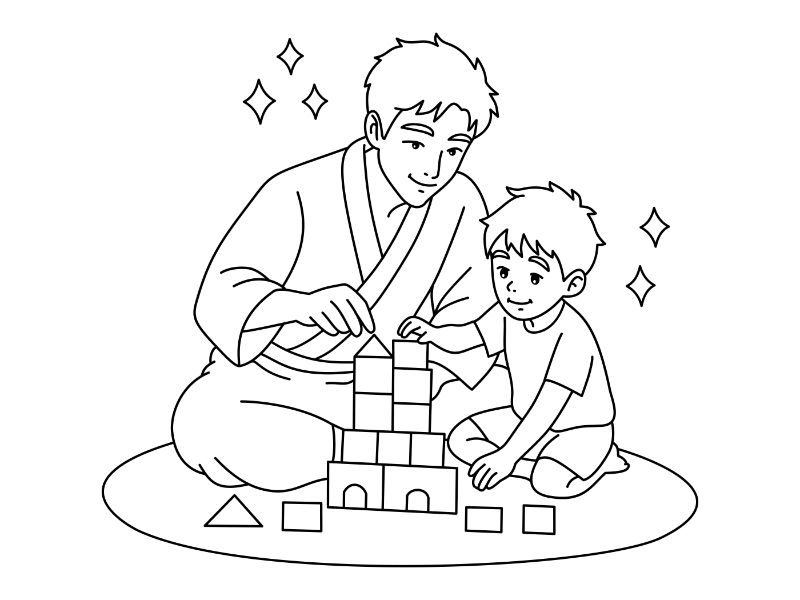 Father Playing with Son Coloring Page