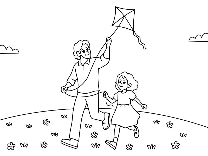 Kite with Daa Coloring Page