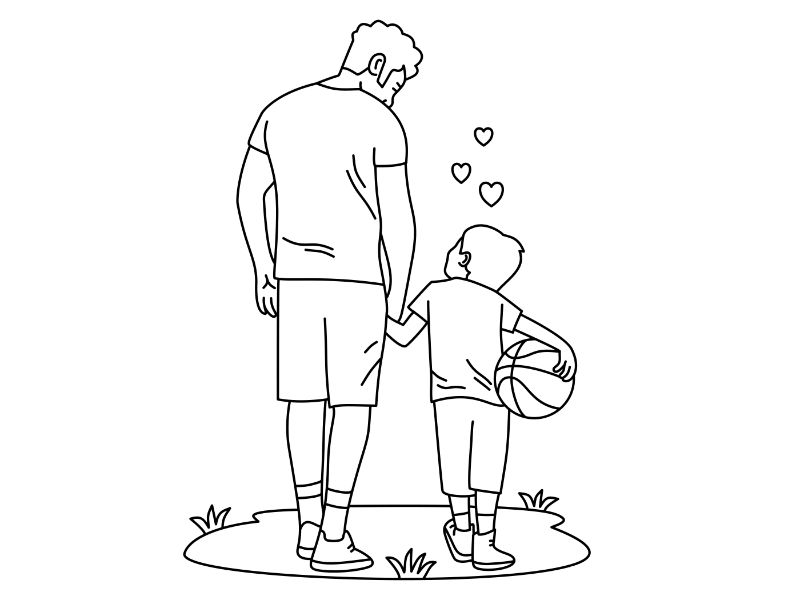 Basketball with Dad Coloring Page