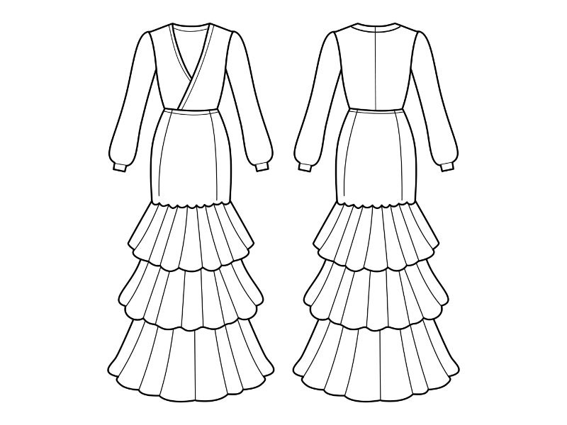Tiered Long Dress Coloring Page