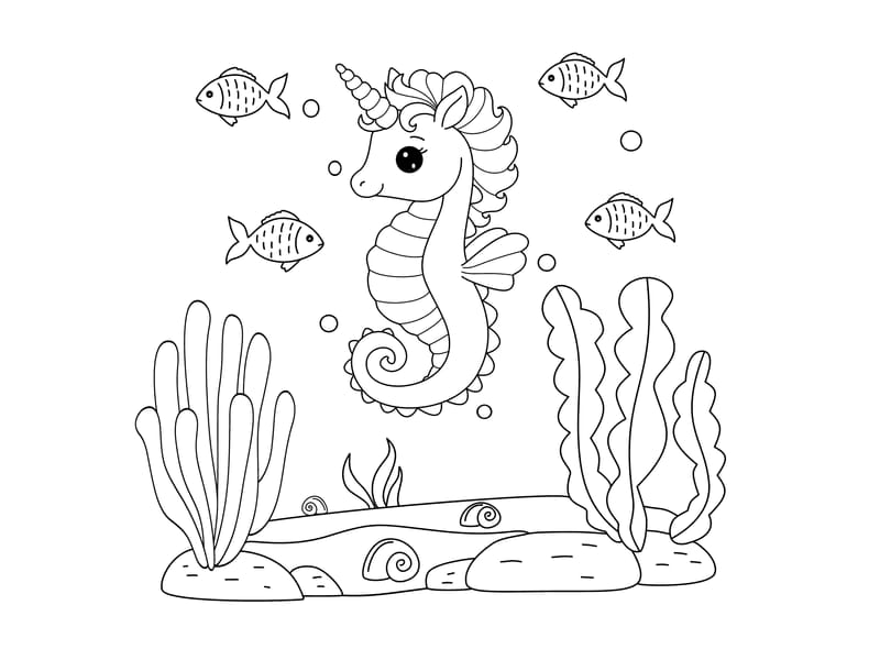Unicorn Seahorse Coloring Page