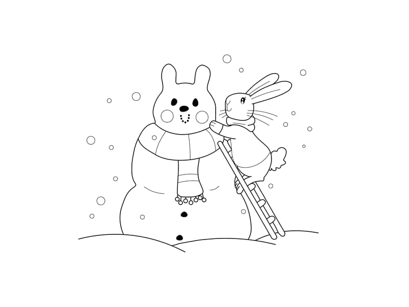 Snowman Bunny Coloring Page