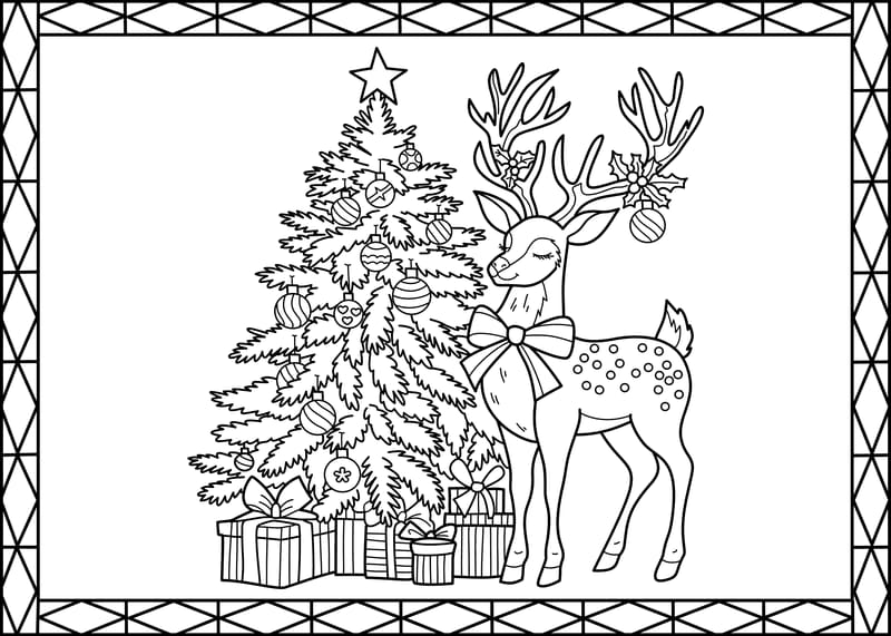 Card Treeanddeer Coloring Page