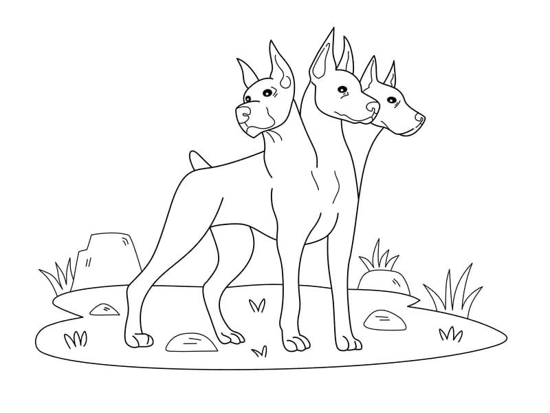 3-Headed Dog Coloring Page