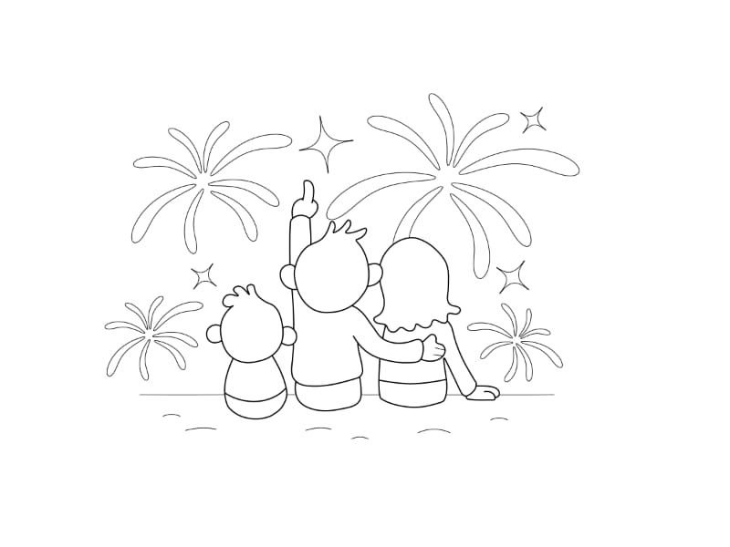 Family Fireworks Coloring Page