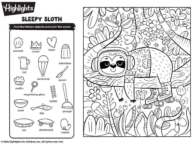 Highlights Sleepy Sloth Coloring Page