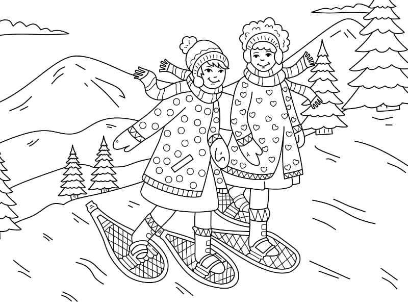 Snowshoeing Coloring Page