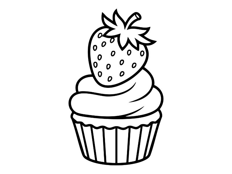 Strawberry Cupcake Coloring Page