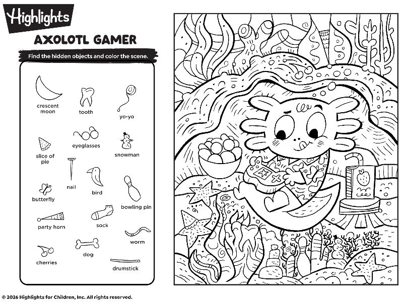 Highlights Axolotl Gamer Coloring Page